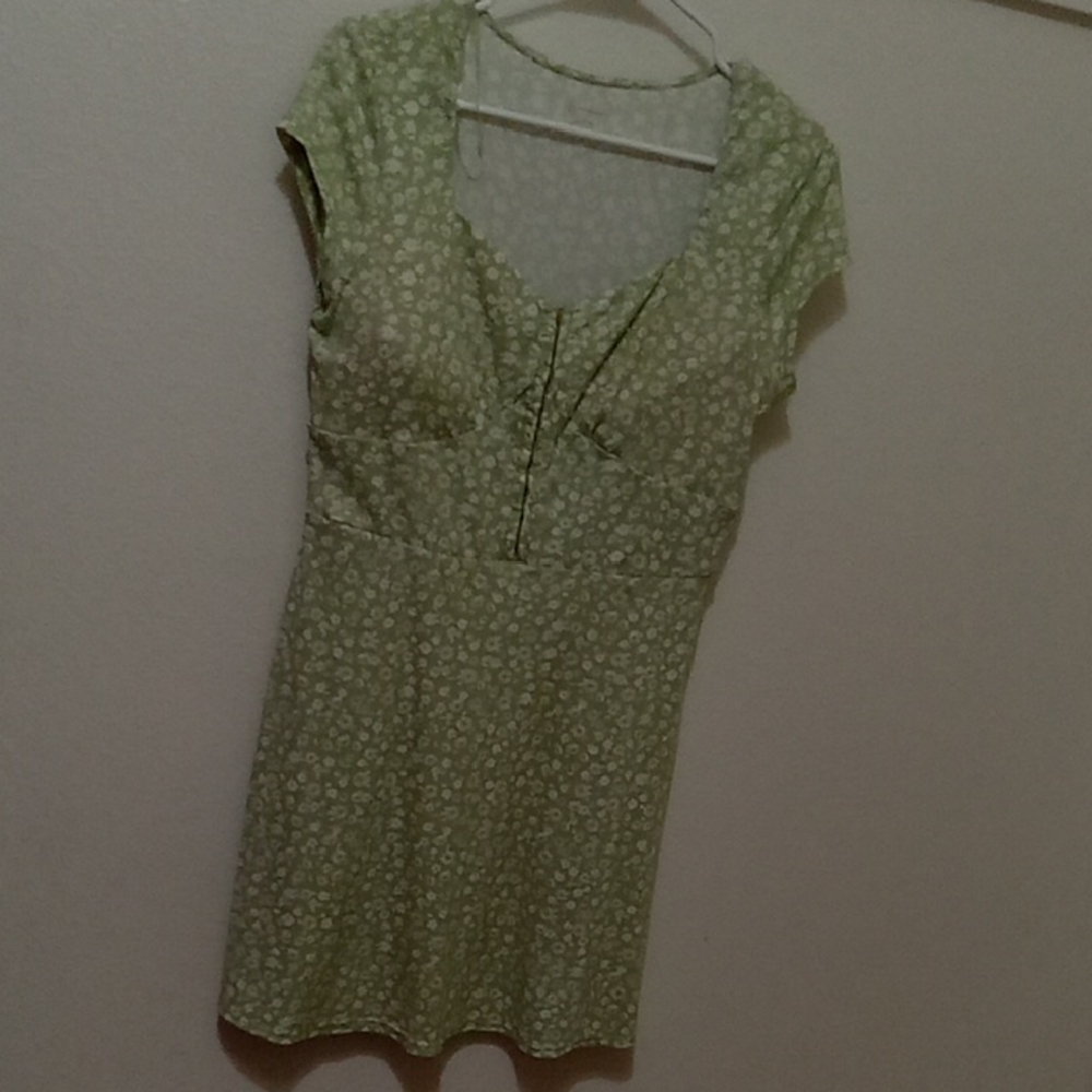 No Boundaries Floral Green Dress with Flutter Cap Sleeves